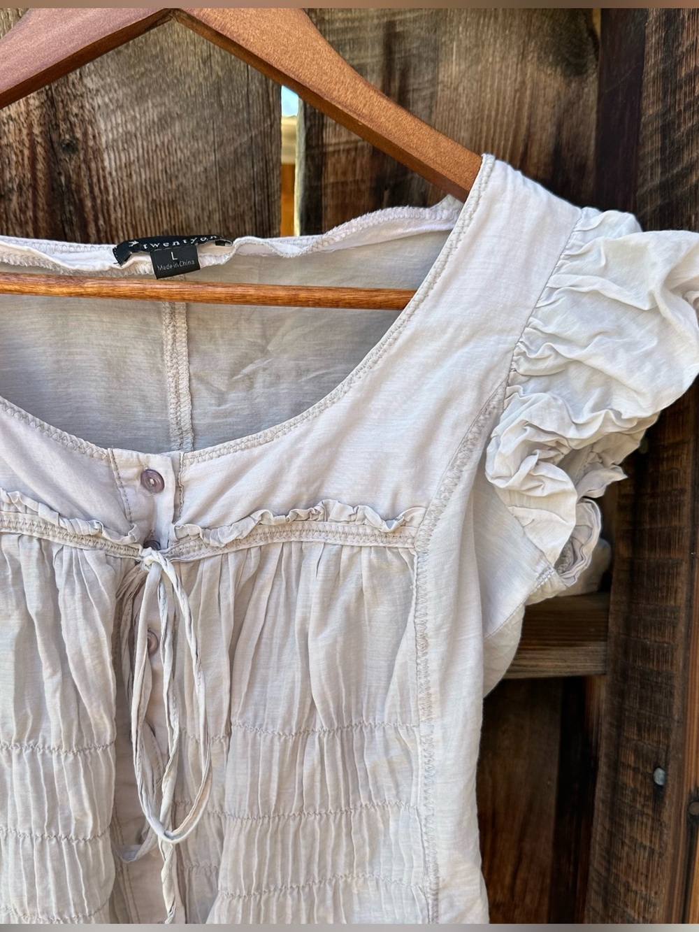 Light Ruffle Sleeve Cotton Peasant Top - Picture 2 of 7